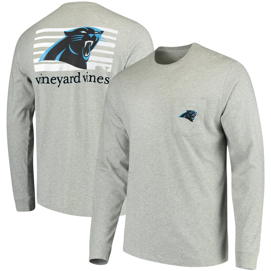 Carolina Panthers Vineyard Vines Heathered Gray Block Stripe Long Sleeve T-Shirt - Man Carolina Panthers Vineyard Vines Heathered Gray Block Stripe Long Sleeve T-Shirt - Man