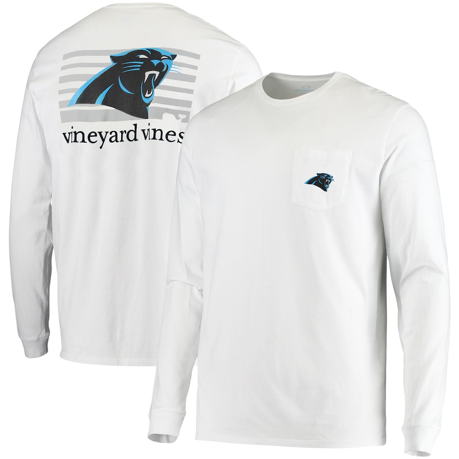 Carolina Panthers Vineyard Vines White Block Stripe Long Sleeve T-Shirt - Man Carolina Panthers Vineyard Vines White Block Stripe Long Sleeve T-Shirt - Man