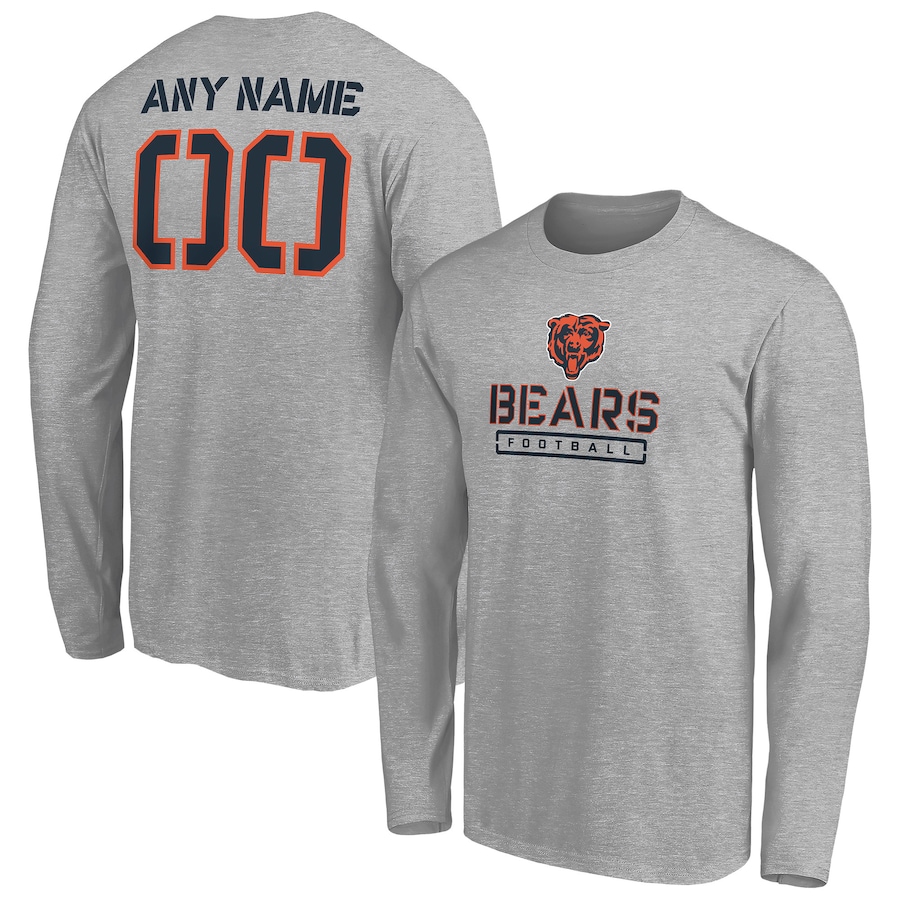 Chicago Bears Gray Personalized Name & Number Evanston Stencil Long Sleeve T-Shirt - Man Chicago Bears Gray Personalized Name & Number Evanston Stencil Long Sleeve T-Shirt - Man