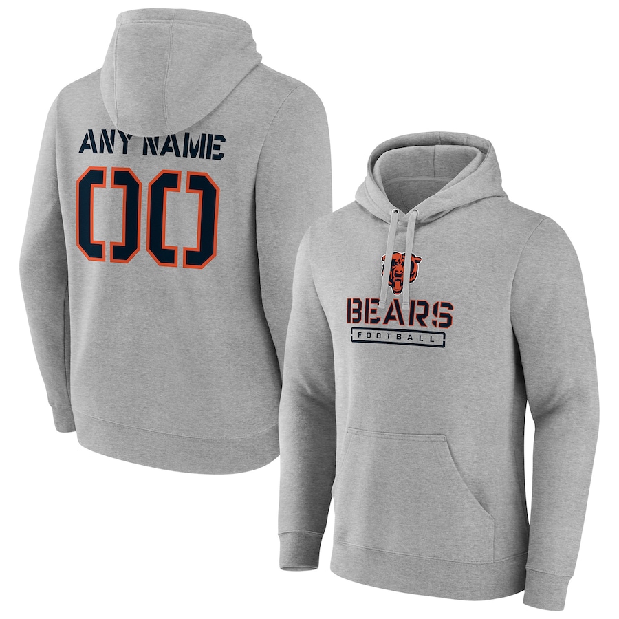 Chicago Bears Gray Personalized Name & Number Evanston Stencil Pullover Hoodie - Man Chicago Bears Gray Personalized Name & Number Evanston Stencil Pullover Hoodie - Man