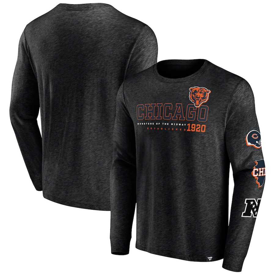 Chicago Bears Heather Black High Whip Pitcher Long Sleeve T-Shirt - Man Chicago Bears Heather Black High Whip Pitcher Long Sleeve T-Shirt - Man
