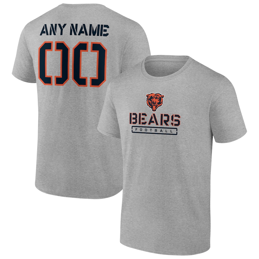 Chicago Bears Heather Gray Personalized Name & Number Evanston Stencil T-Shirt - Man Chicago Bears Heather Gray Personalized Name & Number Evanston Stencil T-Shirt - Man