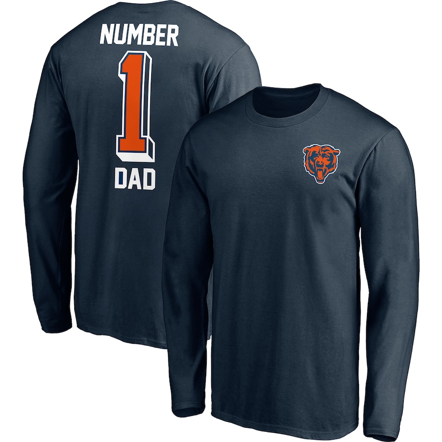 Chicago Bears Navy #1 Dad Long Sleeve T-Shirt - Man Chicago Bears Navy #1 Dad Long Sleeve T-Shirt - Man
