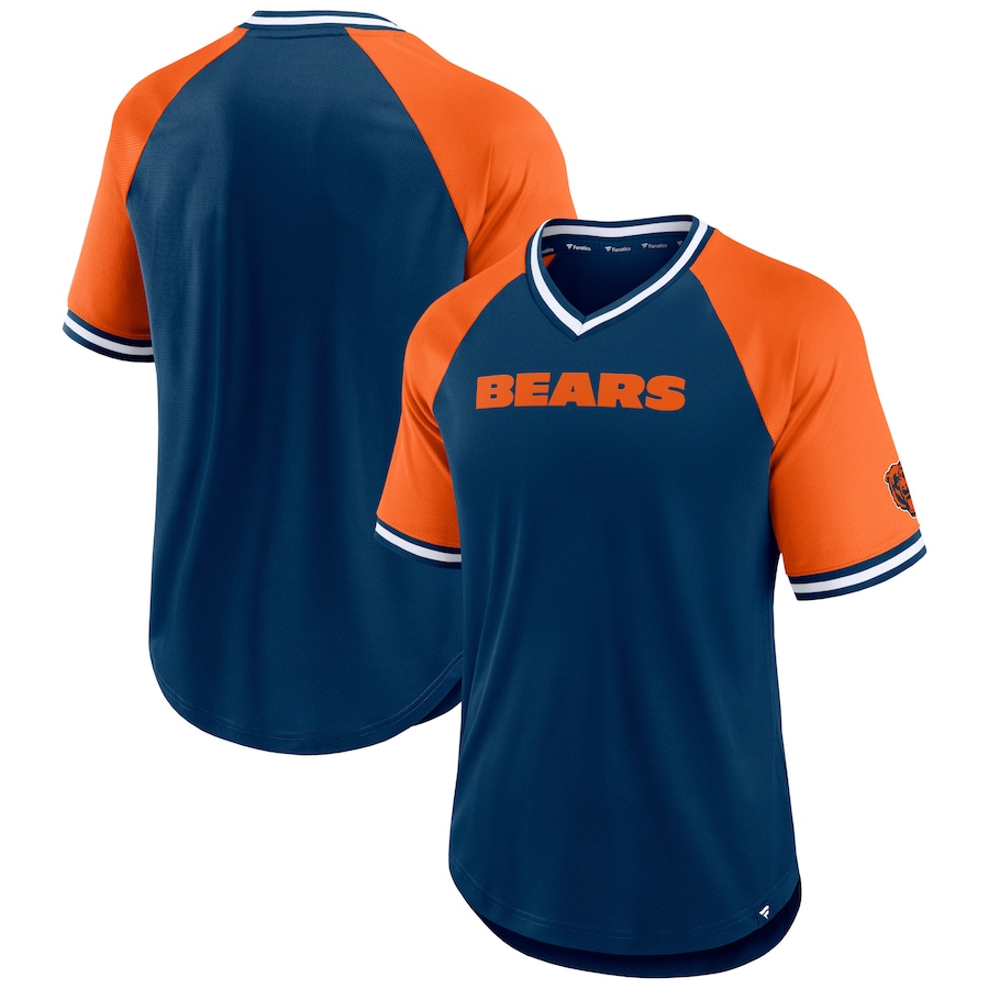 Chicago Bears Navy/Orange Second Wind Raglan V-Neck T-Shirt - Man