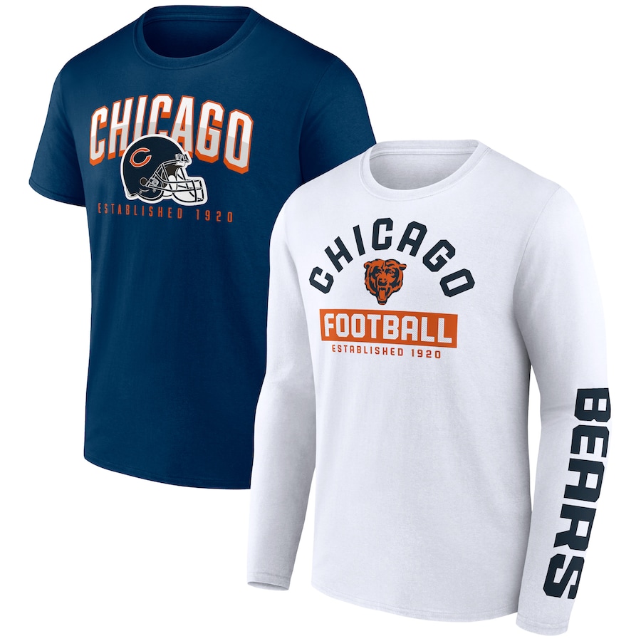 Chicago Bears Navy/White Long and Short Sleeve Two-Pack T-Shirt - Man Chicago Bears Navy/White Long and Short Sleeve Two-Pack T-Shirt - Man