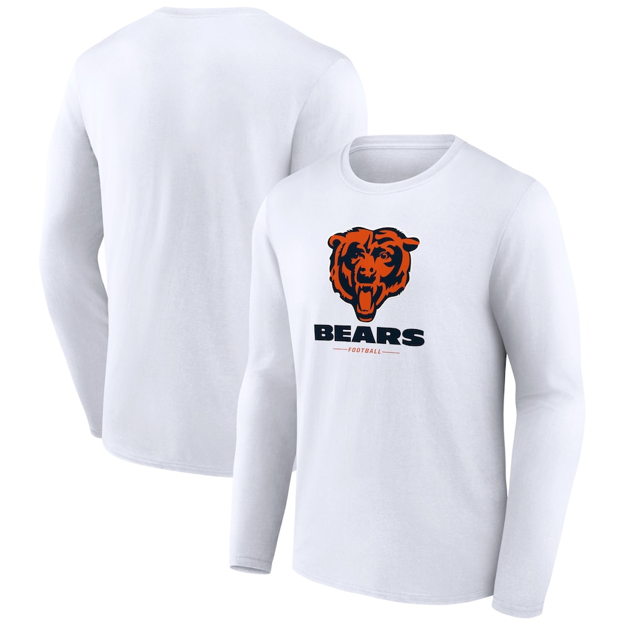 Chicago Bears White Logo Team Lockup Long Sleeve T-Shirt - Man Chicago Bears White Logo Team Lockup Long Sleeve T-Shirt - Man