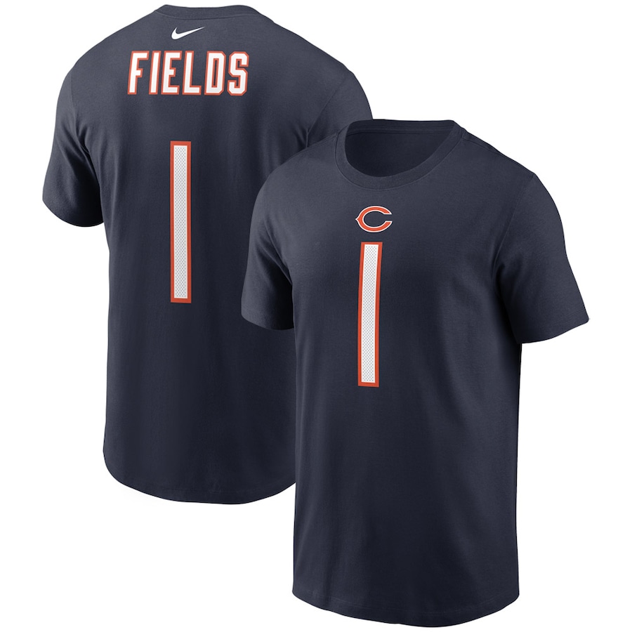 Chicago Bears Justin Fields Football Navy Player Name & Number T-Shirt - Man