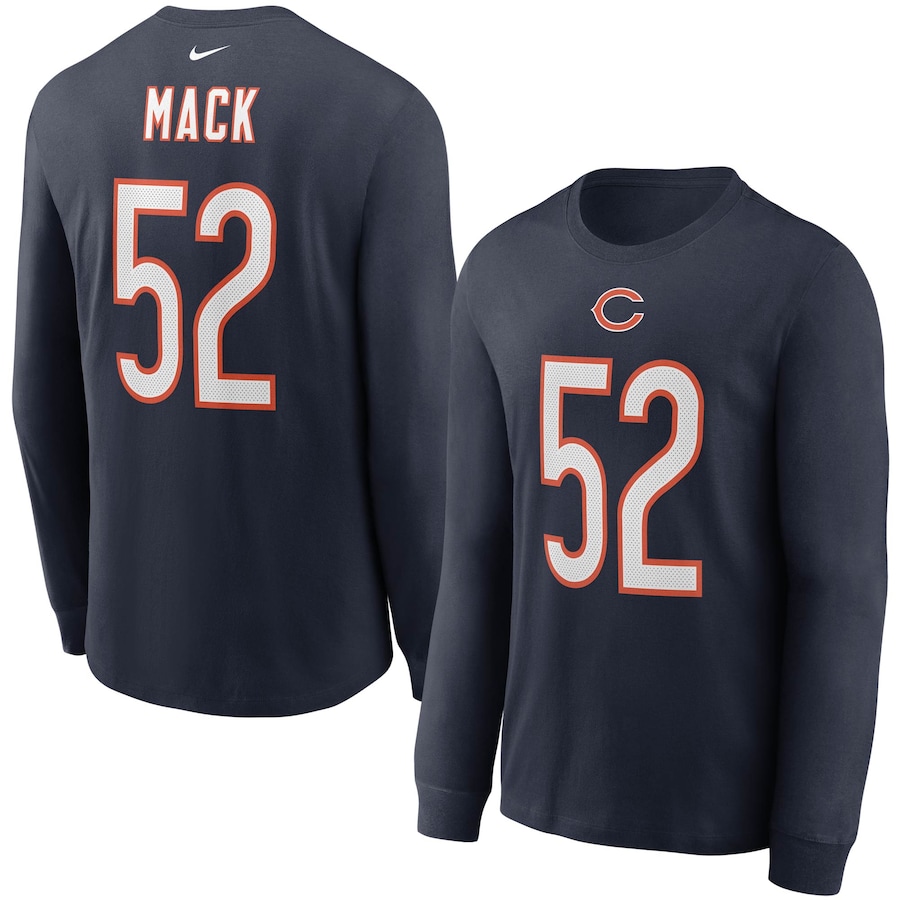 Chicago Bears Khalil Mack Football Navy Player Name & Number Long Sleeve T-Shirt - Man Chicago Bears Khalil Mack Football Navy Player Name & Number Long Sleeve T-Shirt - Man