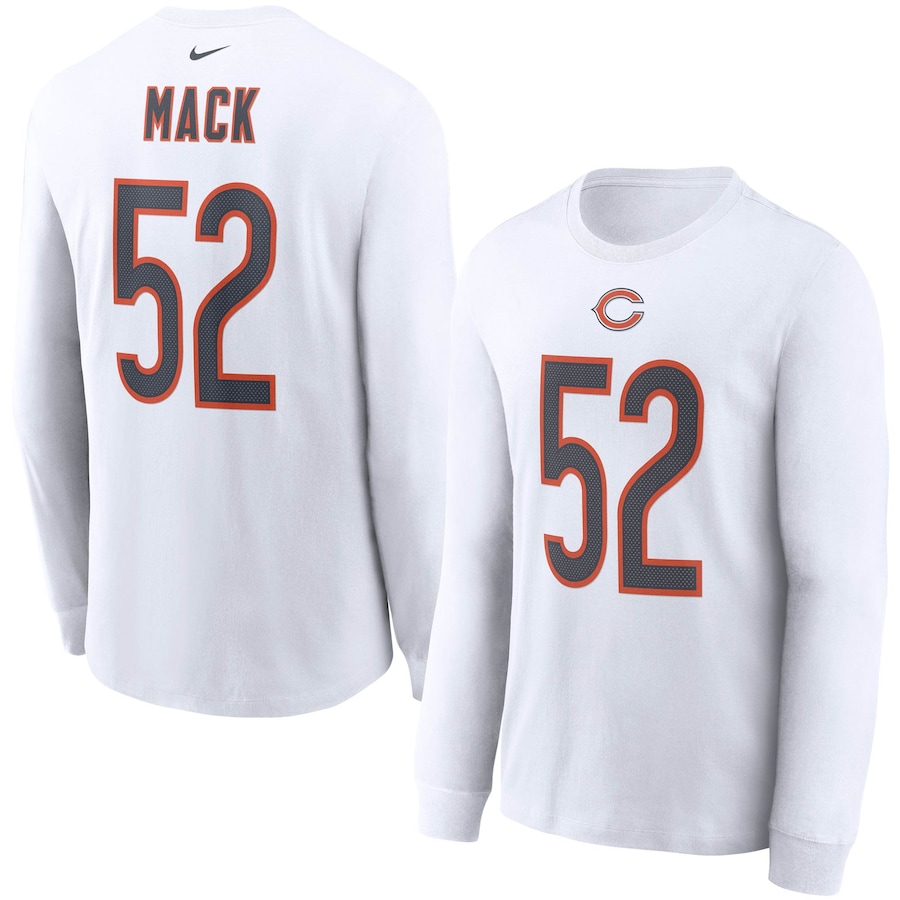 Chicago Bears Khalil Mack Football White Player Name & Number Long Sleeve T-Shirt - Man Chicago Bears Khalil Mack Football White Player Name & Number Long Sleeve T-Shirt - Man