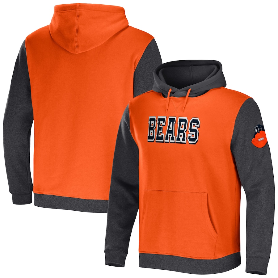 Chicago Bears NFL x Darius Rucker Collection by USASportsStoreOrange/Heather Charcoal Colorblock Pullover Hoodie - Man Chicago Bears NFL x Darius Rucker Collection by USASportsStoreOrange/Heather Charcoal Colorblock Pullover Hoodie - Man