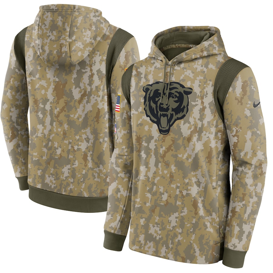 Chicago Bears Football Camo 2021 Salute To Service Therma Performance Pullover Hoodie - Man