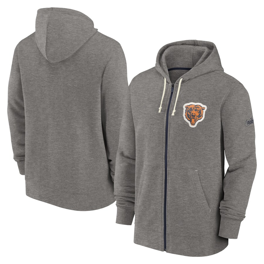 Chicago Bears Football Heather Charcoal Historic Lifestyle Full-Zip Hoodie - Man