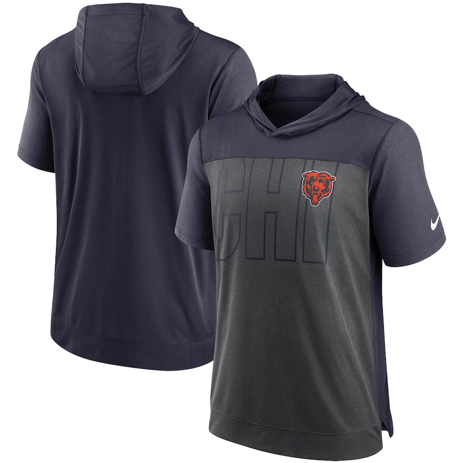 Chicago Bears Football Heathered Charcoal/Navy Performance Hoodie T-Shirt - Man