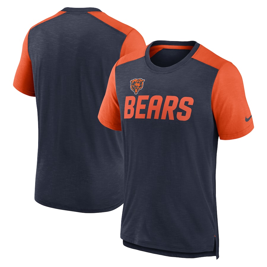Chicago Bears Football Heathered Navy/Heathered Orange Color Block Team Name T-Shirt - Man Chicago Bears Football Heathered Navy/Heathered Orange Color Block Team Name T-Shirt - Man