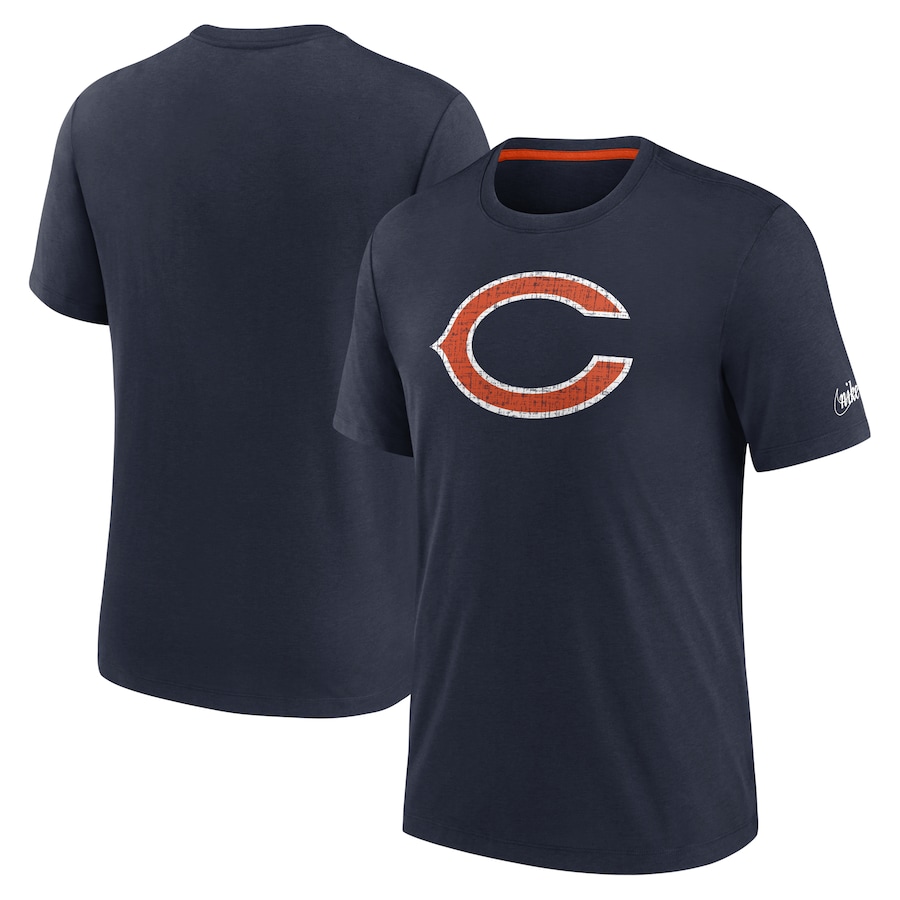 Chicago Bears Football Navy Rewind Playback Logo Tri-Blend T-Shirt - Man Chicago Bears Football Navy Rewind Playback Logo Tri-Blend T-Shirt - Man