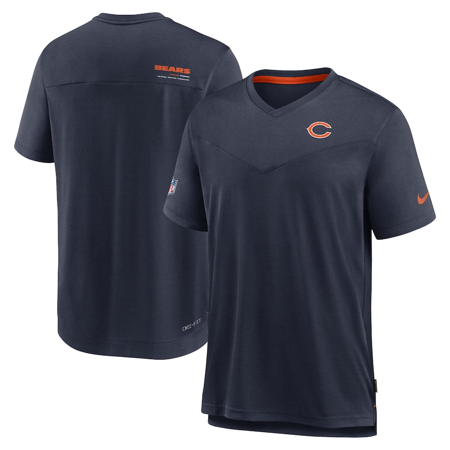Chicago Bears Football Navy Sideline Coach Chevron Lock Up Logo V-Neck Performance T-Shirt - Man Chicago Bears Football Navy Sideline Coach Chevron Lock Up Logo V-Neck Performance T-Shirt - Man