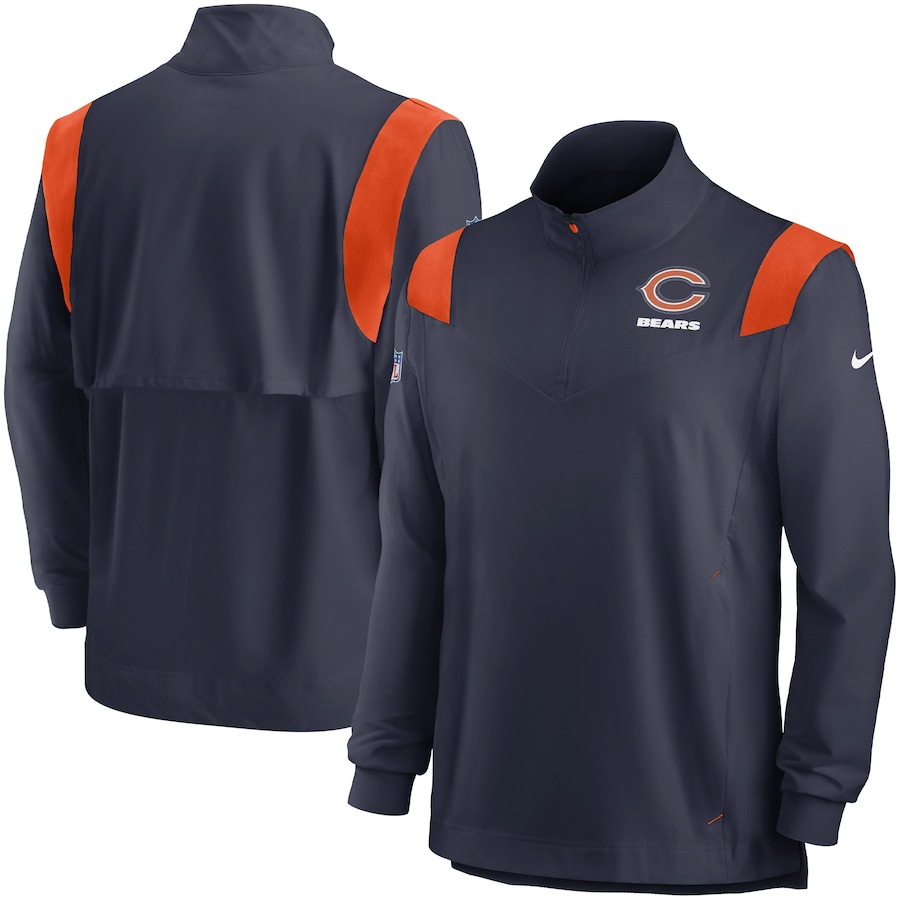 Chicago Bears Football Navy Sideline Coach Chevron Lockup Quarter-Zip Long Sleeve Top - Man Chicago Bears Football Navy Sideline Coach Chevron Lockup Quarter-Zip Long Sleeve Top - Man