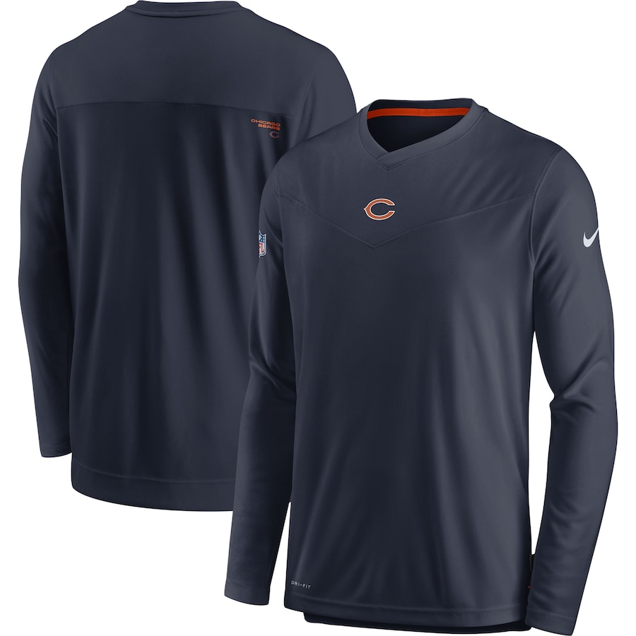 Chicago Bears Football Navy Sideline Coaches Performance Long Sleeve V-Neck T-Shirt - Man Chicago Bears Football Navy Sideline Coaches Performance Long Sleeve V-Neck T-Shirt - Man
