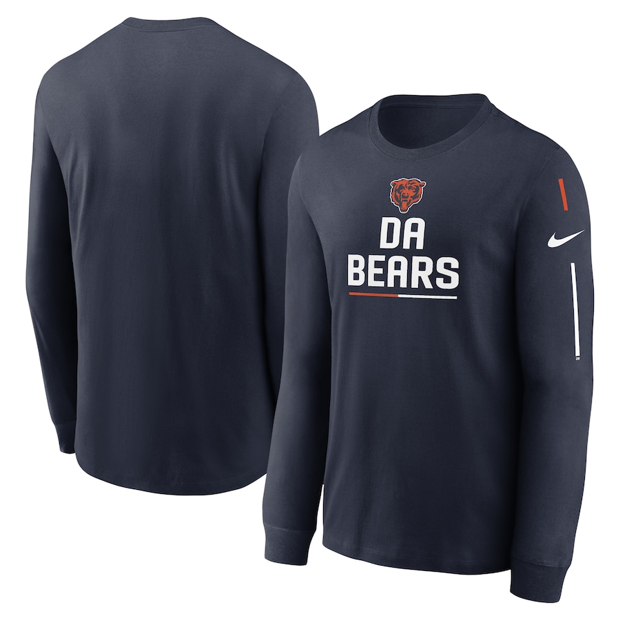 Chicago Bears Football Navy Team Slogan Long Sleeve T-Shirt - Man Chicago Bears Football Navy Team Slogan Long Sleeve T-Shirt - Man