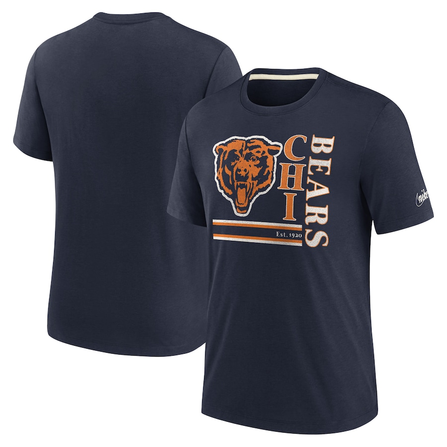 Chicago Bears Football Navy Wordmark Logo Tri-Blend T-Shirt - Man Chicago Bears Football Navy Wordmark Logo Tri-Blend T-Shirt - Man