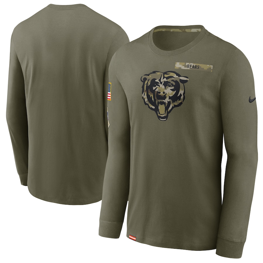 Chicago Bears Football Olive 2021 Salute To Service Performance Long Sleeve T-Shirt - Man