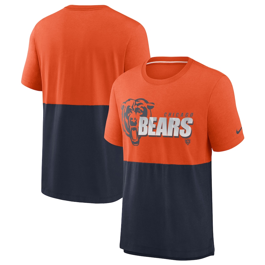 Chicago Bears Football Orange/Navy Fan Gear Colorblock Tri-Blend T-Shirt - Man Chicago Bears Football Orange/Navy Fan Gear Colorblock Tri-Blend T-Shirt - Man
