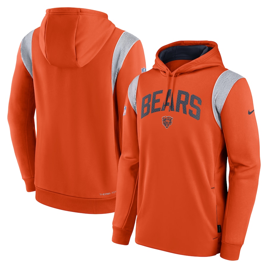 Chicago Bears Football Orange Sideline Athletic Stack Performance Pullover Hoodie - Man Chicago Bears Football Orange Sideline Athletic Stack Performance Pullover Hoodie - Man