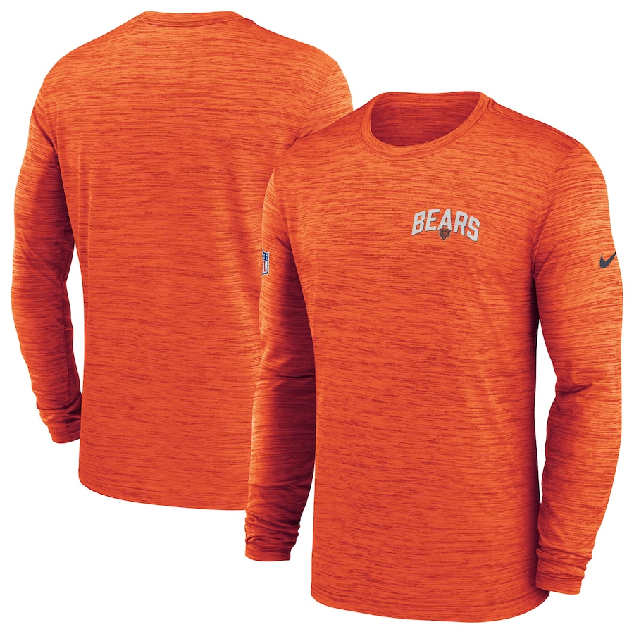 Chicago Bears Football Orange Sideline Velocity Athletic Stack Performance Long Sleeve T-Shirt - Man