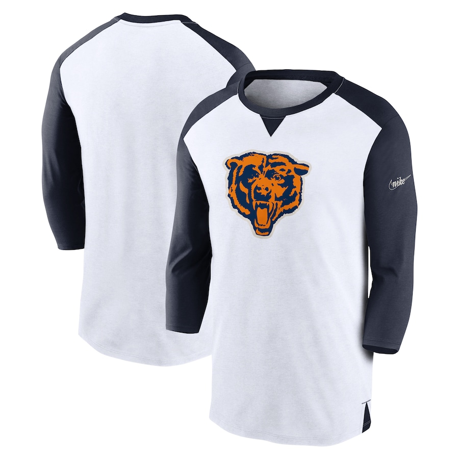 Chicago Bears Football White/Navy Rewind 3/4-Sleeve T-Shirt - Man Chicago Bears Football White/Navy Rewind 3/4-Sleeve T-Shirt - Man