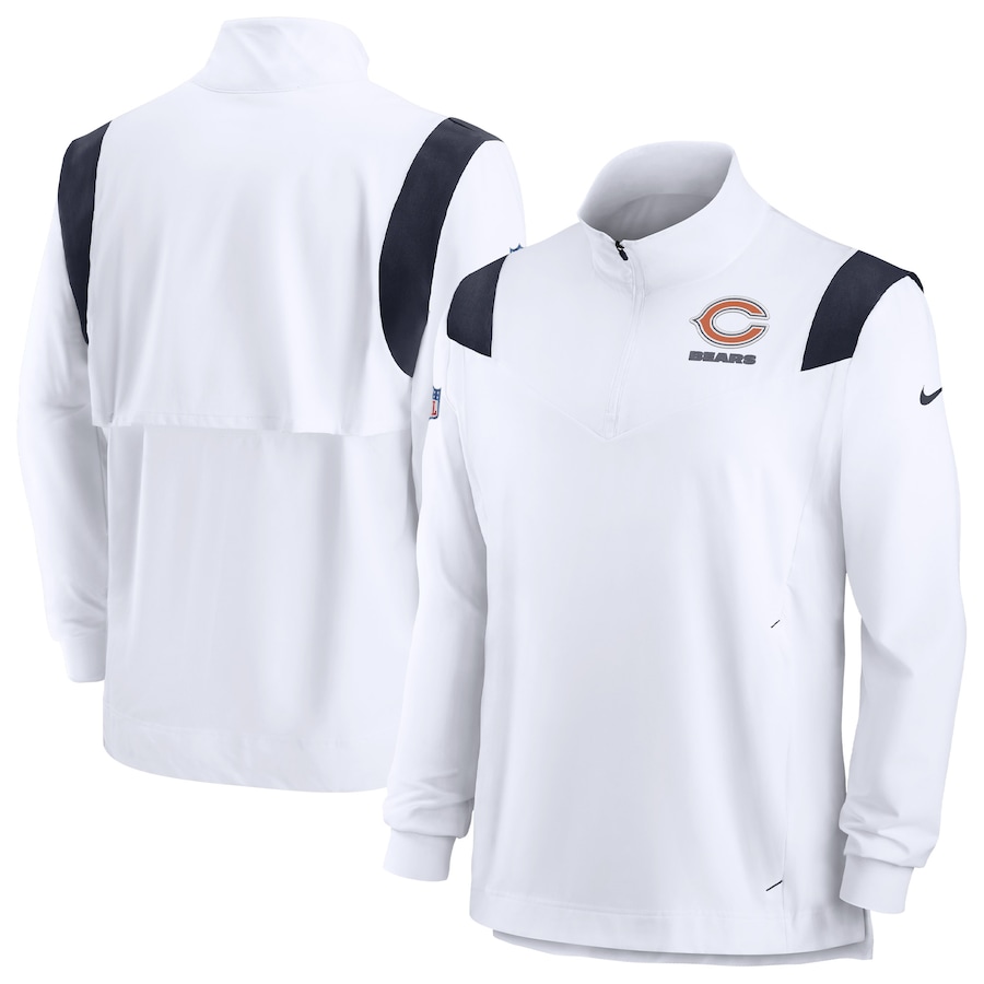 Chicago Bears Football White Sideline Coach Chevron Lockup Quarter-Zip Long Sleeve Top - Man Chicago Bears Football White Sideline Coach Chevron Lockup Quarter-Zip Long Sleeve Top - Man