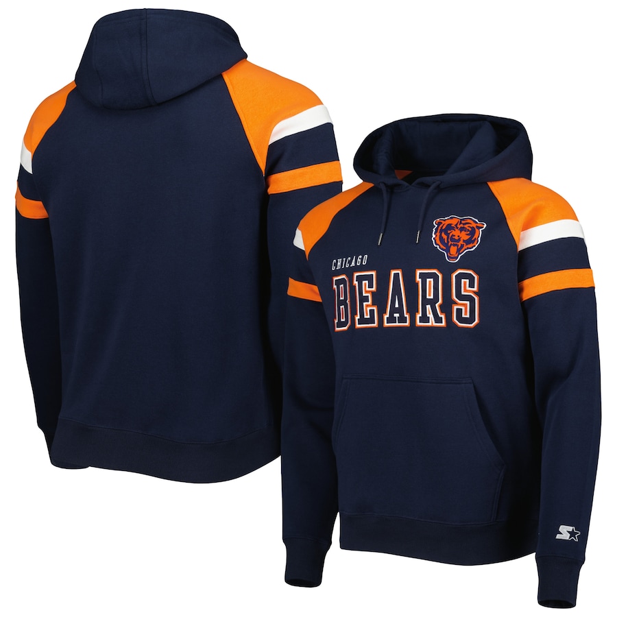 Chicago Bears Starter Navy Draft Fleece Raglan Pullover Hoodie - Man Chicago Bears Starter Navy Draft Fleece Raglan Pullover Hoodie - Man