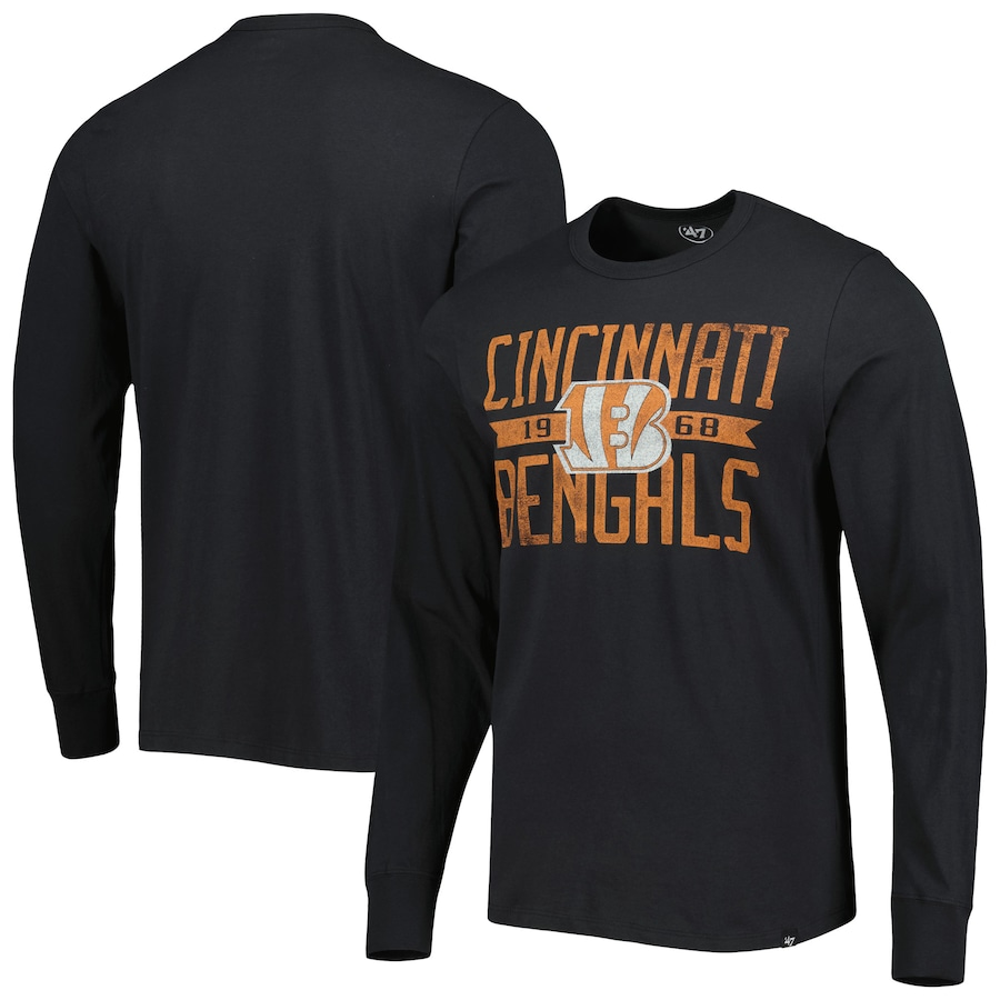 Cincinnati Bengals '47 Black Brand Wide Out Franklin Long Sleeve T-Shirt - Man Cincinnati Bengals '47 Black Brand Wide Out Franklin Long Sleeve T-Shirt - Man