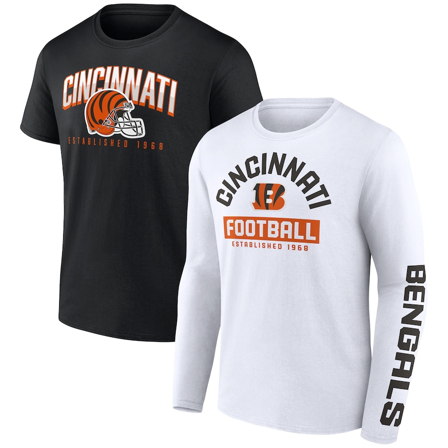 Cincinnati Bengals Black/White Long and Short Sleeve Two-Pack T-Shirt - Man