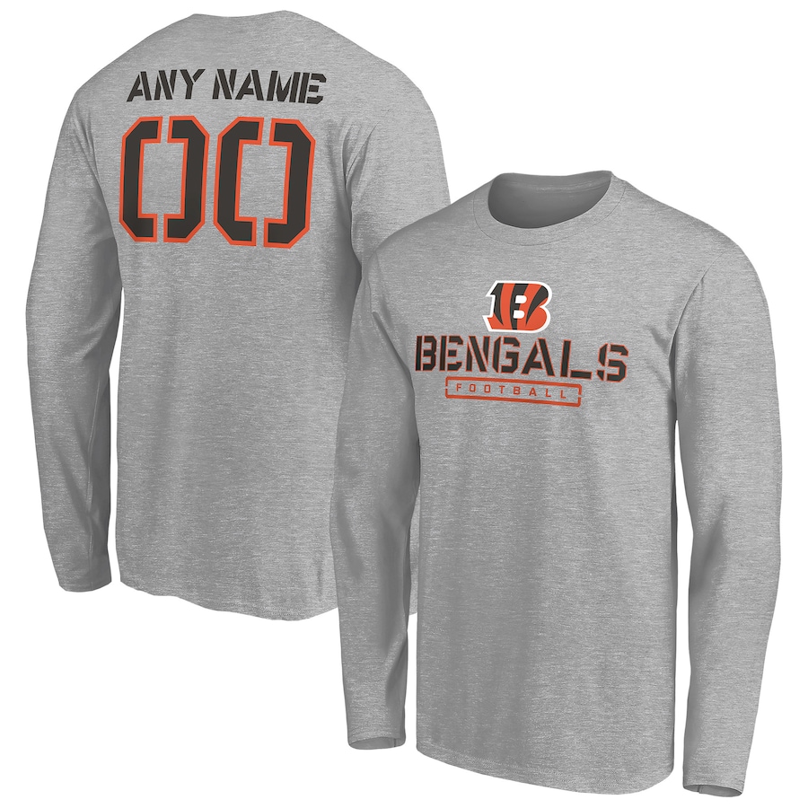 Cincinnati Bengals Gray Personalized Name & Number Evanston Stencil Long Sleeve T-Shirt - Man Cincinnati Bengals Gray Personalized Name & Number Evanston Stencil Long Sleeve T-Shirt - Man