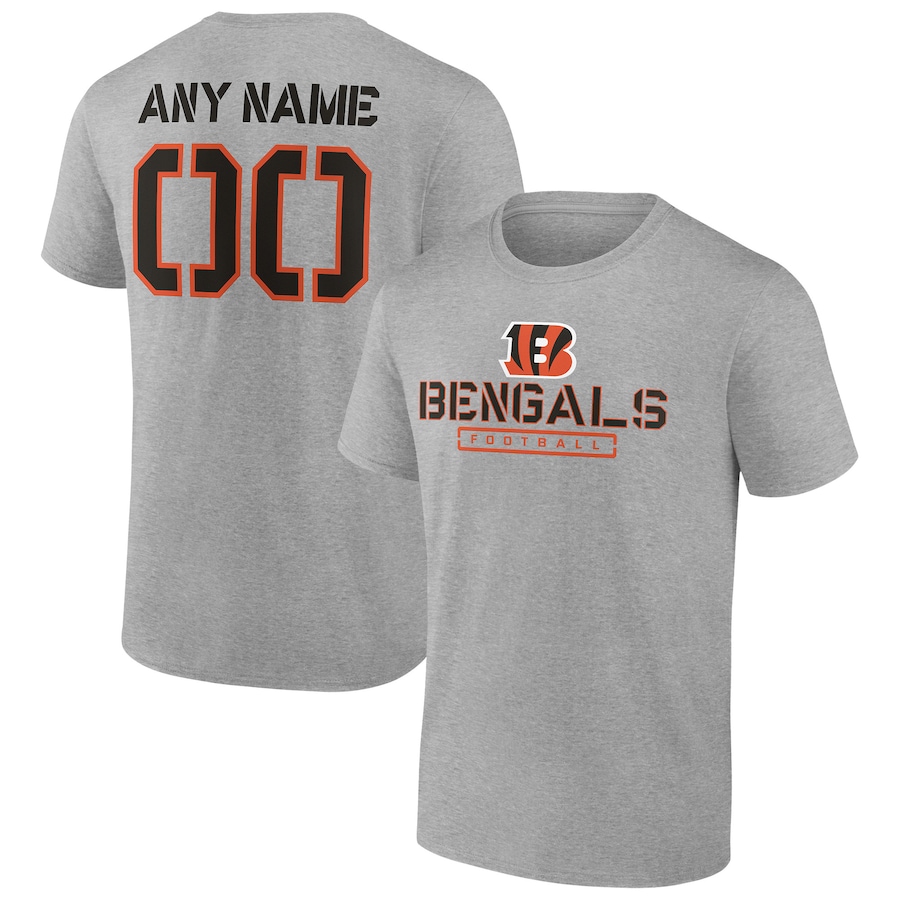Cincinnati Bengals Heather Gray Personalized Name & Number Evanston Stencil T-Shirt - Man Cincinnati Bengals Heather Gray Personalized Name & Number Evanston Stencil T-Shirt - Man