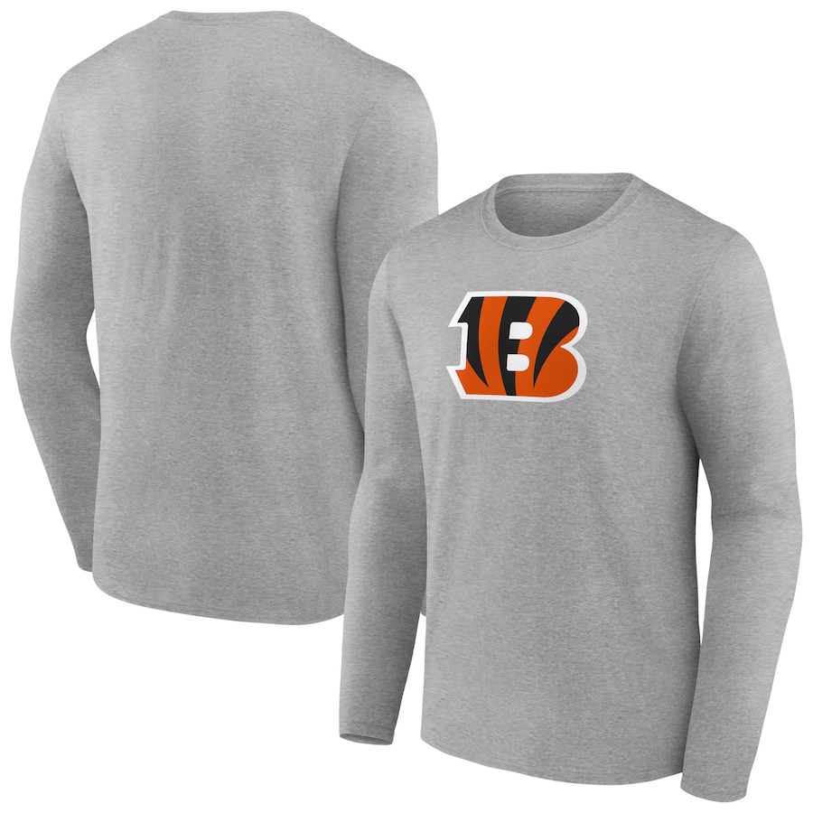 Cincinnati Bengals Heather Gray Primary Team Logo Long Sleeve T-Shirt - Man