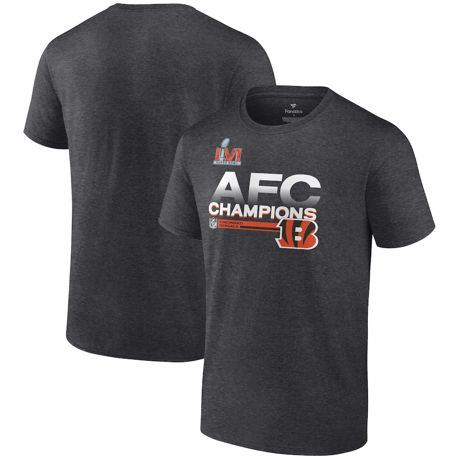 Cincinnati Bengals Heathered Charcoal 2021 AFC Champions Locker Room Trophy Collection T-Shirt - Man Cincinnati Bengals Heathered Charcoal 2021 AFC Champions Locker Room Trophy Collection T-Shirt - Man