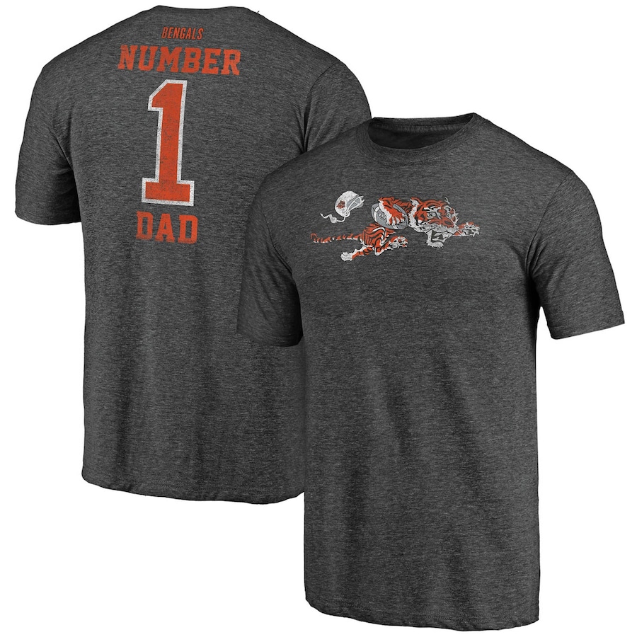 Cincinnati Bengals Heathered Charcoal Historic Logo Greatest Dad Tri-Blend T-Shirt - Man