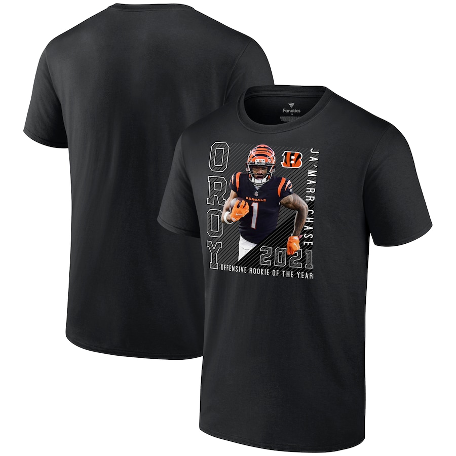 Cincinnati Bengals Ja'Marr Chase Black 2021 NFL Offensive Rookie of the Year T-Shirt - Man