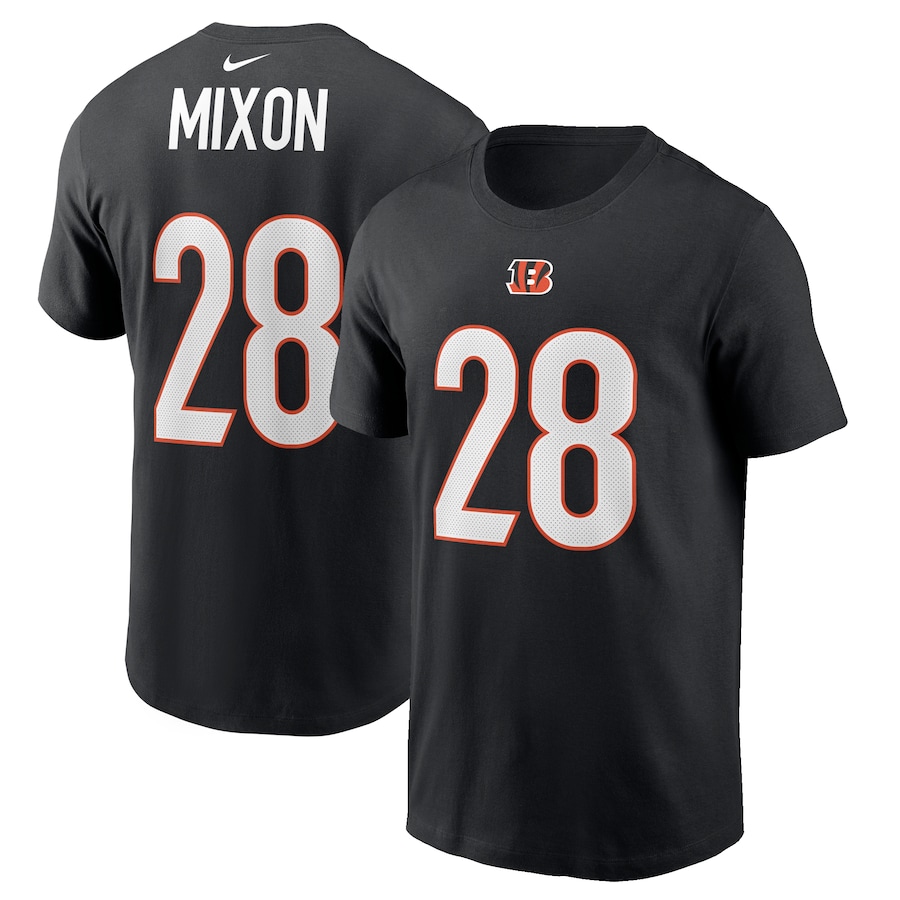 Cincinnati Bengals Joe Mixon Football Black Player Name & Number T-Shirt - Man