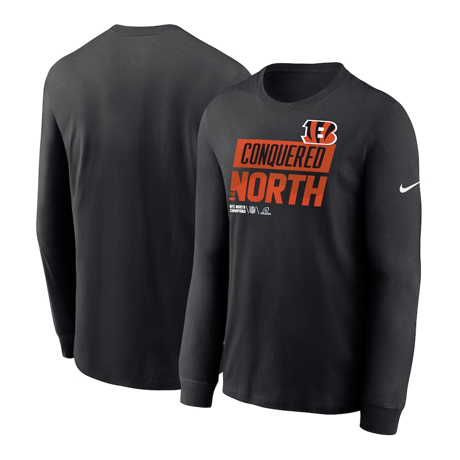 Cincinnati Bengals Football Black 2022 AFC North Division Champions Locker Room Trophy Collection Long Sleeve T-Shirt - Man