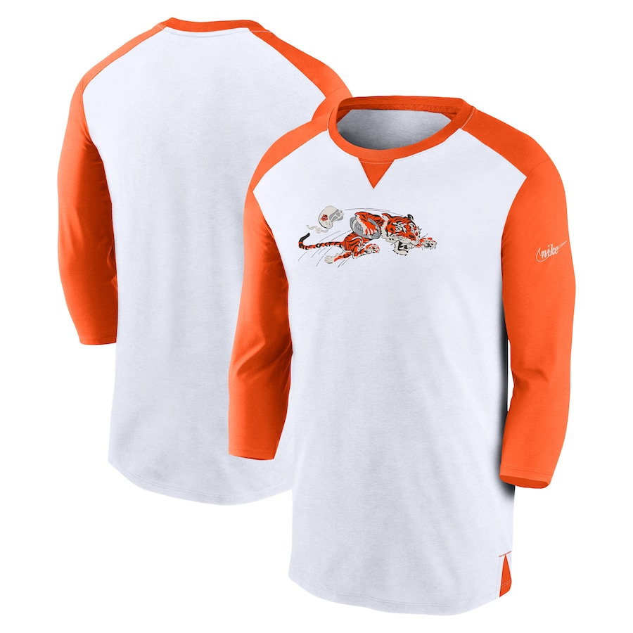 Cincinnati Bengals Football White/Orange Rewind 3/4-Sleeve T-Shirt - Man Cincinnati Bengals Football White/Orange Rewind 3/4-Sleeve T-Shirt - Man