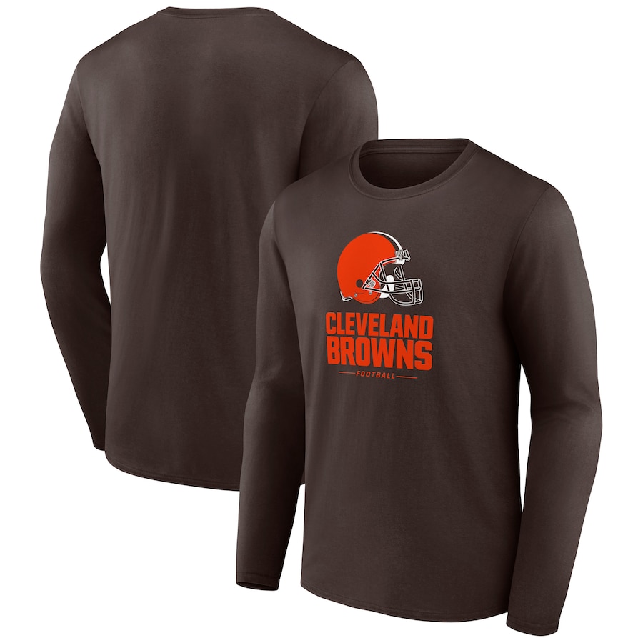 Cleveland Browns Brown Logo Team Lockup Long Sleeve T-Shirt - Man