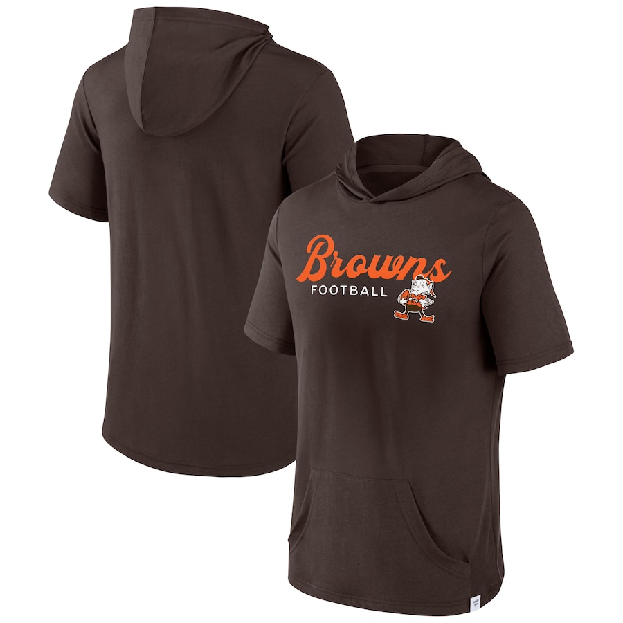 Cleveland Browns Brown Offensive Strategy Short Sleeve Pullover Hoodie - Man