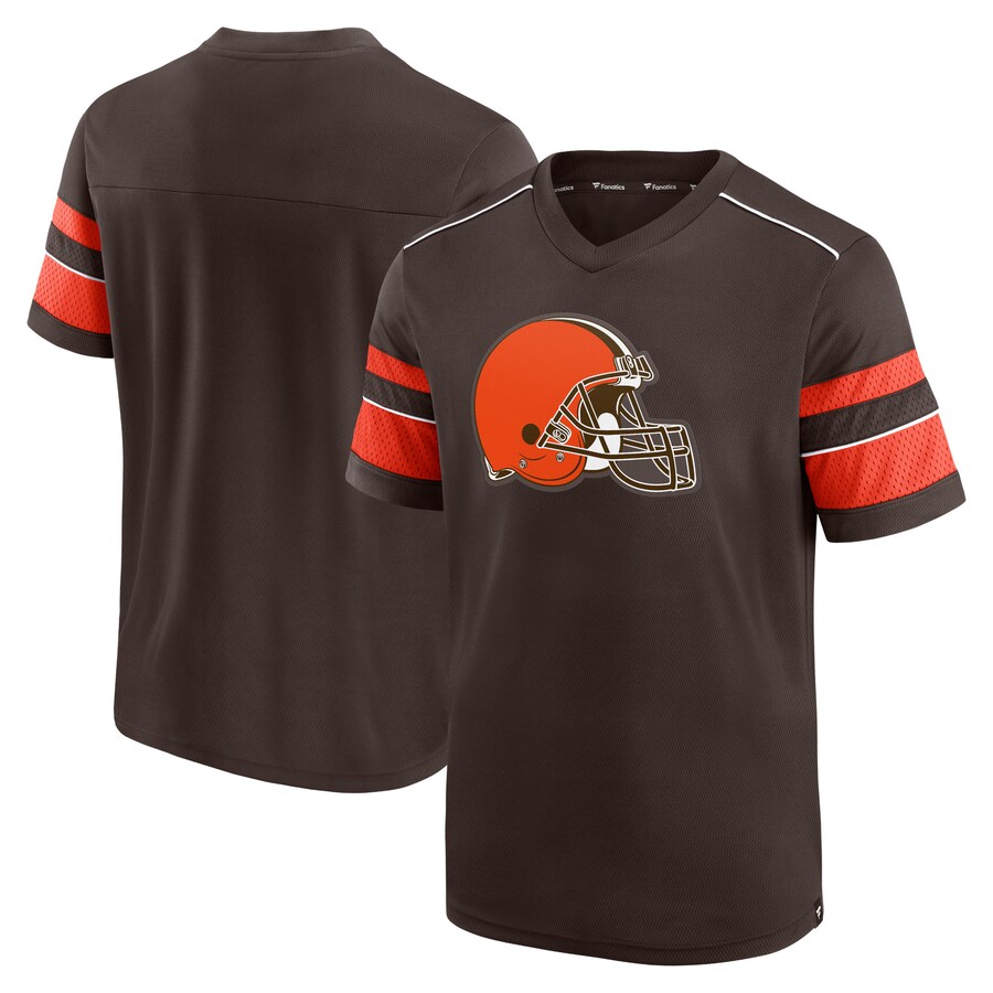 Cleveland Browns Brown Textured Hashmark V-Neck T-Shirt - Man