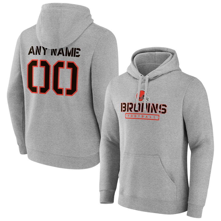 Cleveland Browns Gray Personalized Name & Number Evanston Stencil Pullover Hoodie - Man