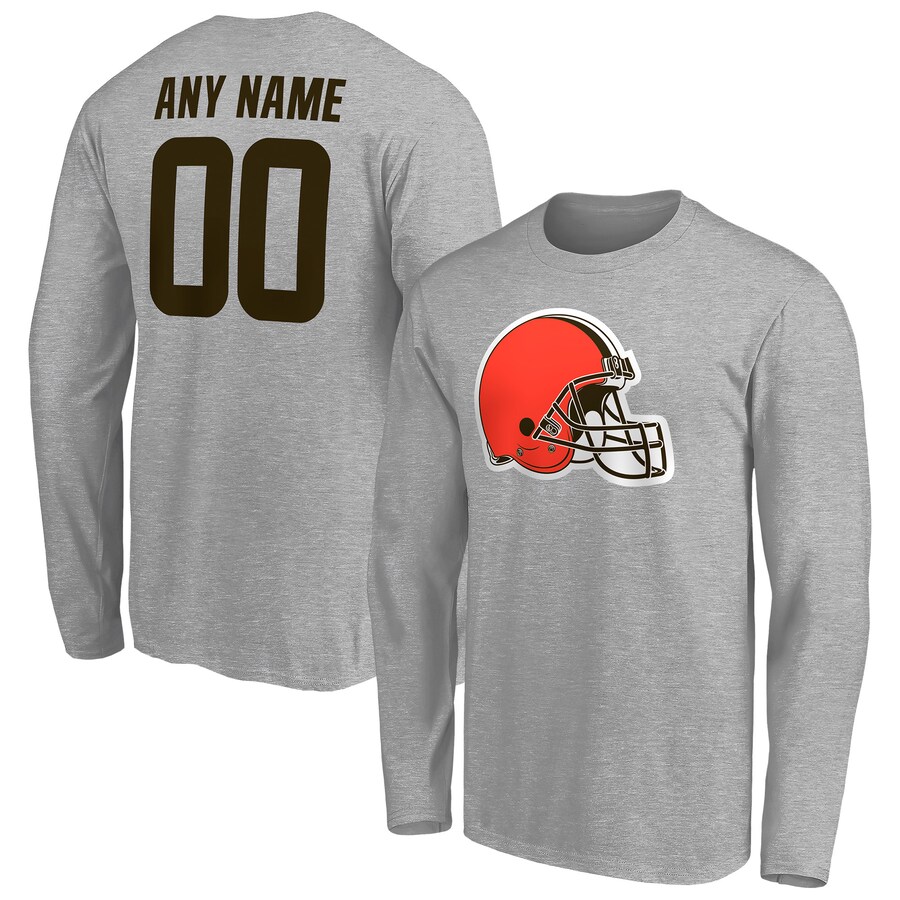 Cleveland Browns Gray Team Authentic Custom Long Sleeve T-Shirt - Man