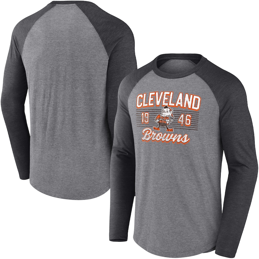 Cleveland Browns Heathered Gray/Heathered Charcoal Weekend Casual Tri-Blend Raglan Long Sleeve T-Shirt - Man