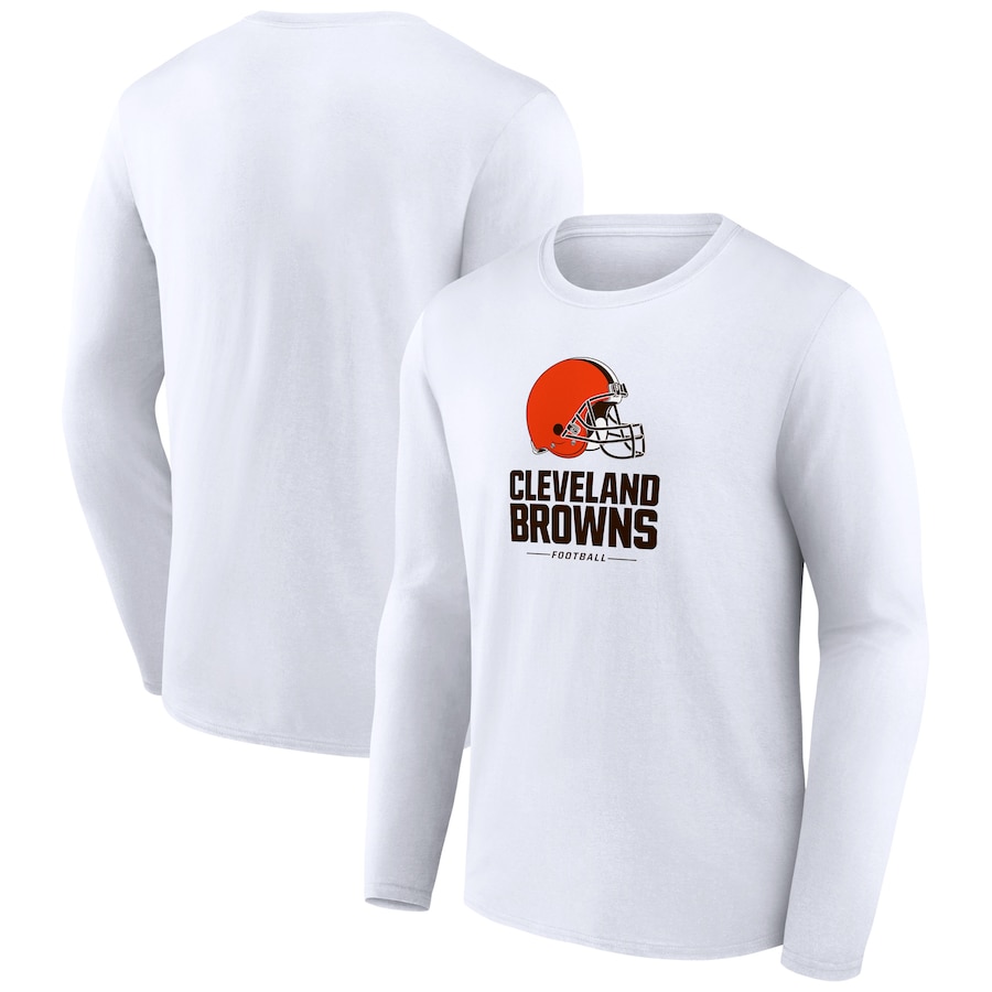 Cleveland Browns White Logo Team Lockup Long Sleeve T-Shirt - Man