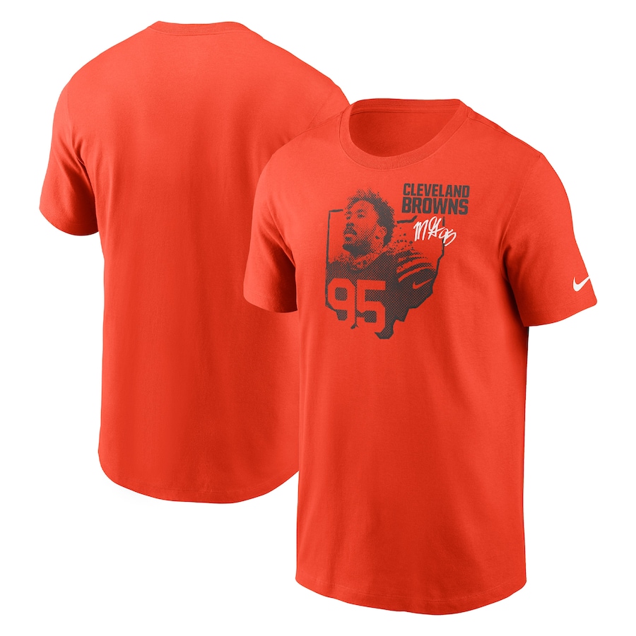 Cleveland Browns Myles Garrett Football Orange Player Graphic T-Shirt - Man